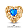 September Golden Love Heart Birthstone Tarnish-resistant Silver Charms In 14K Gold Plated