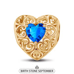 September Golden Love Heart Birthstone Tarnish-resistant Silver Charms In 14K Gold Plated