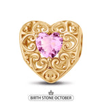 October Golden Love Heart Birthstone Tarnish-resistant Silver Charms In 14K Gold Plated