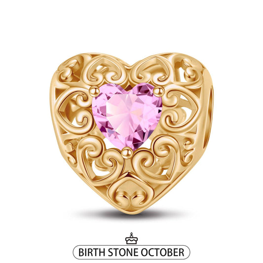 gon- October Golden Love Heart Birthstone Tarnish-resistant Silver Charms In 14K Gold Plated