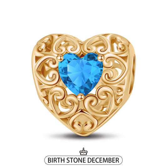 gon- December Golden Love Heart Birthstone Tarnish-resistant Silver Charms In 14K Gold Plated