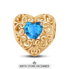 December Golden Love Heart Birthstone Tarnish-resistant Silver Charms In 14K Gold Plated