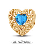 December Golden Love Heart Birthstone Tarnish-resistant Silver Charms In 14K Gold Plated