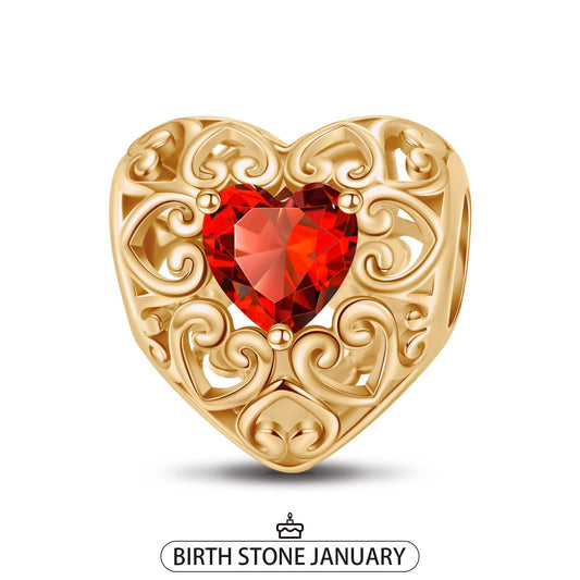 gon- January Golden Love Heart Birthstone Tarnish-resistant Silver Charms In 14K Gold Plated