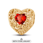January Golden Love Heart Birthstone Tarnish-resistant Silver Charms In 14K Gold Plated