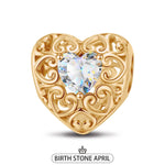 April Golden Love Heart Birthstone Tarnish-resistant Silver Charms In 14K Gold Plated
