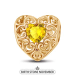 November Golden Love Heart Birthstone Tarnish-resistant Silver Charms In 14K Gold Plated