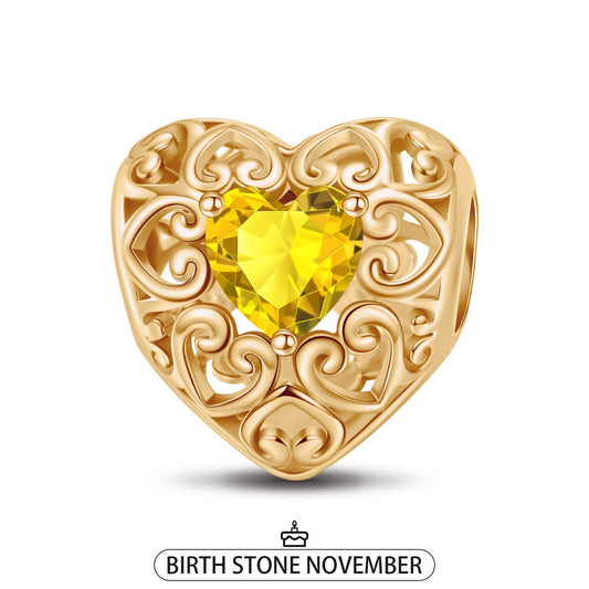 gon- November Golden Love Heart Birthstone Tarnish-resistant Silver Charms In 14K Gold Plated