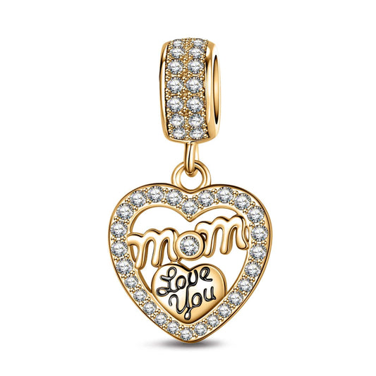 gon- 'Love You, Mom' Tarnish-resistant Silver Heart Dangle Charms In 14K Gold Plated