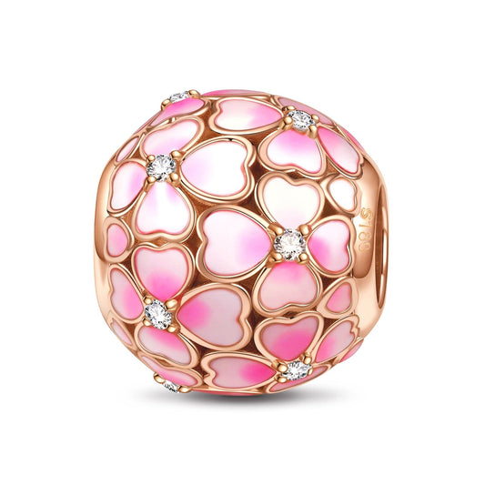 gon- Pink Sakura Tarnish-resistant Silver Charms With Enamel In Rose Gold Plated