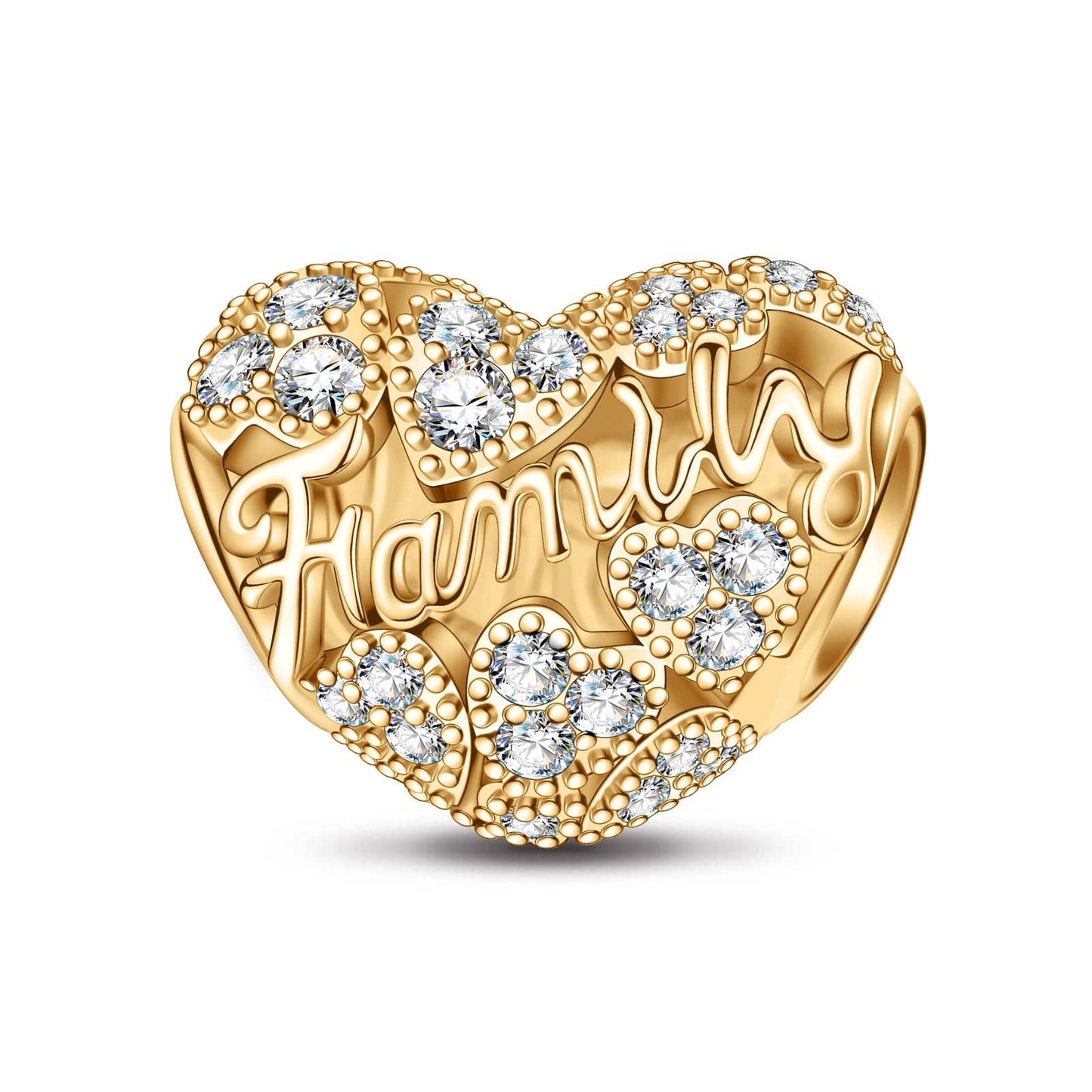 Family Tarnish-resistant Silver Heart Charms In 14K Gold Plated