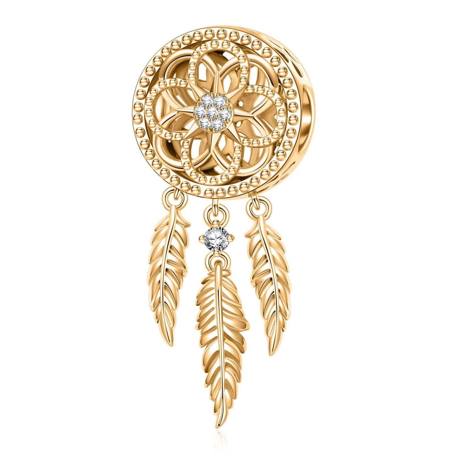 Dream Catcher Tarnish-resistant Silver Dangle Charms In 14K Gold Plated