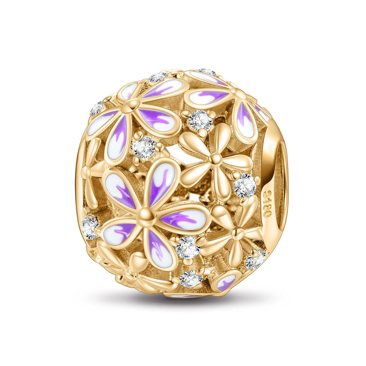 Blossom Tarnish-resistant Silver Charms With Enamel In 14K Gold Plated