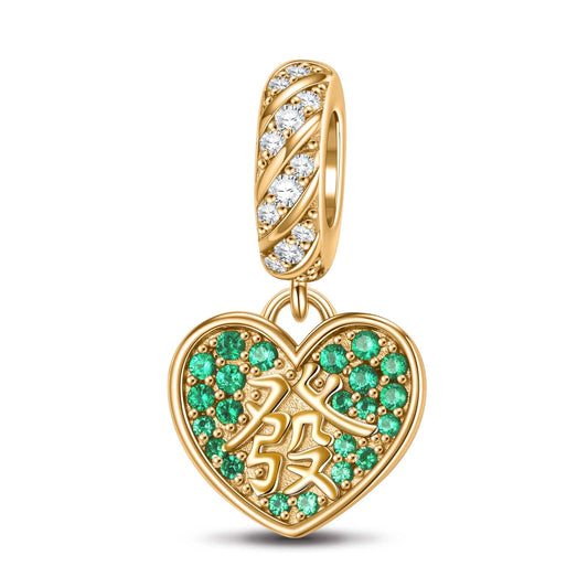 gon- Mahjong In Heart Tarnish-resistant Silver Dangle Charms In 14K Gold Plated