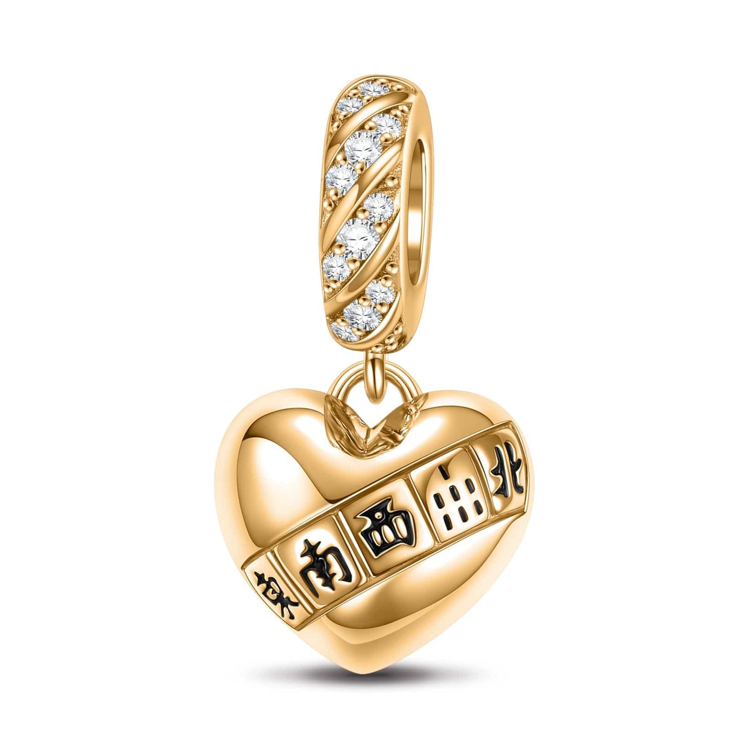 Mahjong In Heart Tarnish-resistant Silver Dangle Charms In 14K Gold Plated