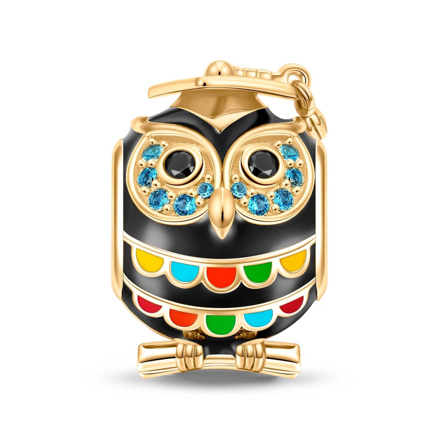 Happy Graduation Owl Tarnish-resistant Silver Charms With Enamel In 14K Gold Plated