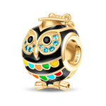 Happy Graduation Owl Tarnish-resistant Silver Charms With Enamel In 14K Gold Plated