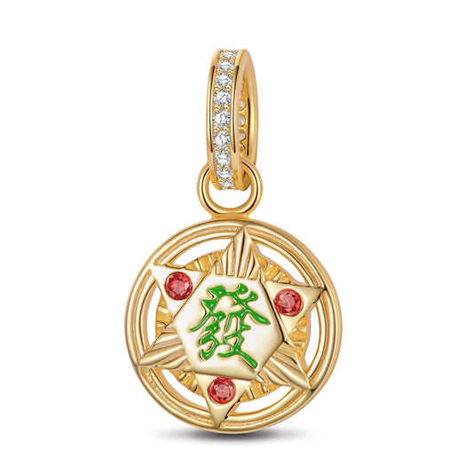 gon- Lucky Mahjong Tarnish-resistant Silver Charms With Enamel In 14K Gold Plated