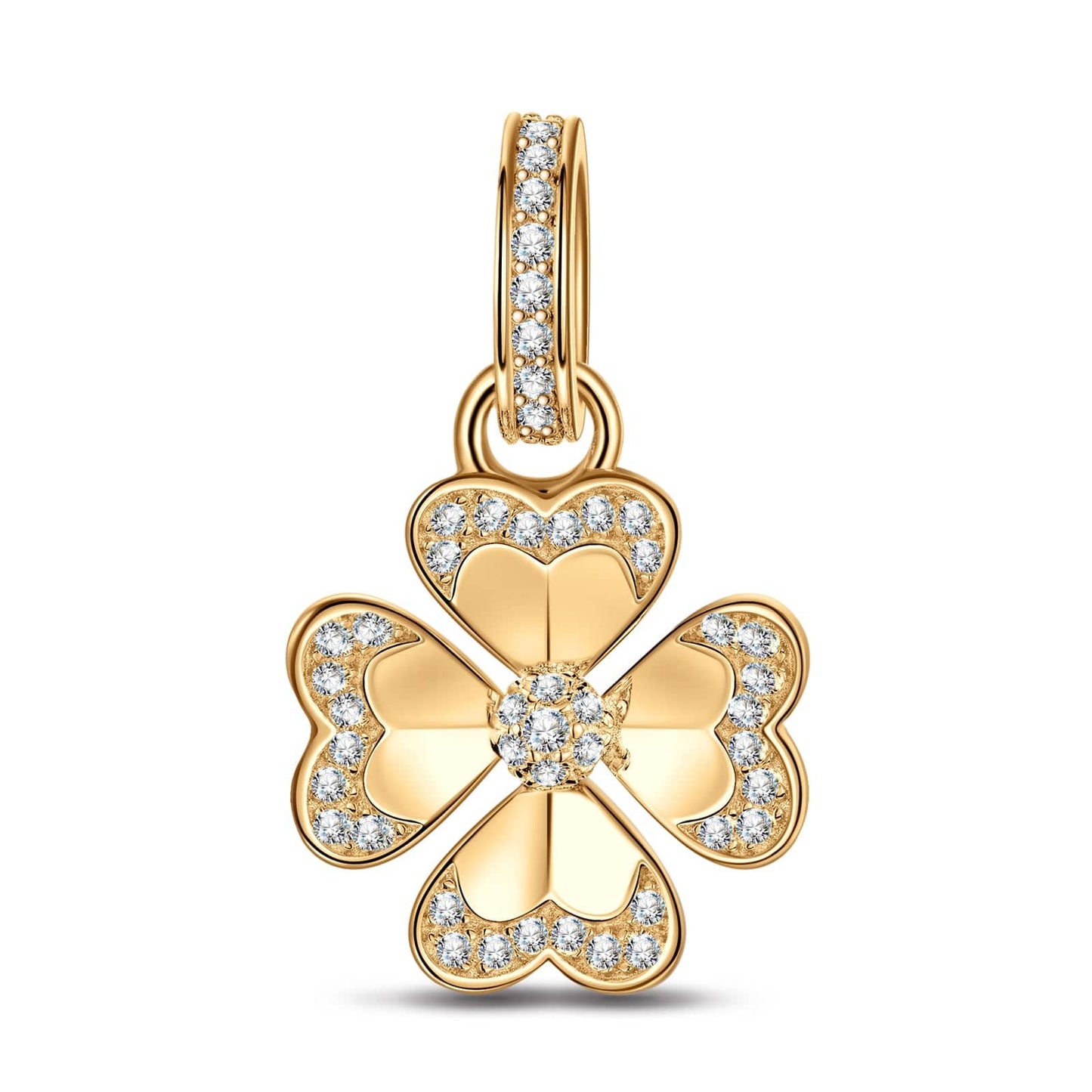 Lucky Clover Tarnish-resistant Silver Dangle Charms In 14K Gold Plated