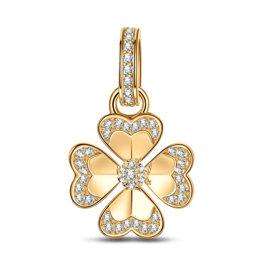 gon- Lucky Clover Tarnish-resistant Silver Dangle Charms In 14K Gold Plated