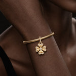 Lucky Clover Tarnish-resistant Silver Dangle Charms In 14K Gold Plated