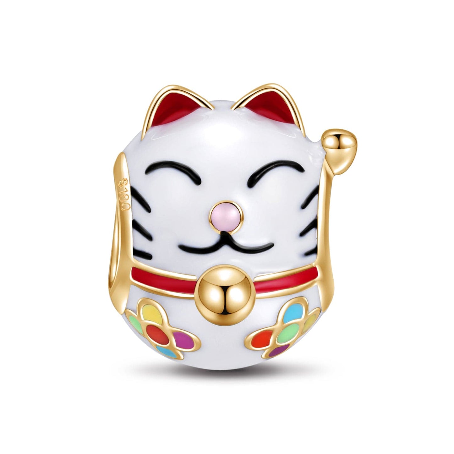 Lucky Cat Tarnish-resistant Silver Charms With Enamel In 14K Gold Plated