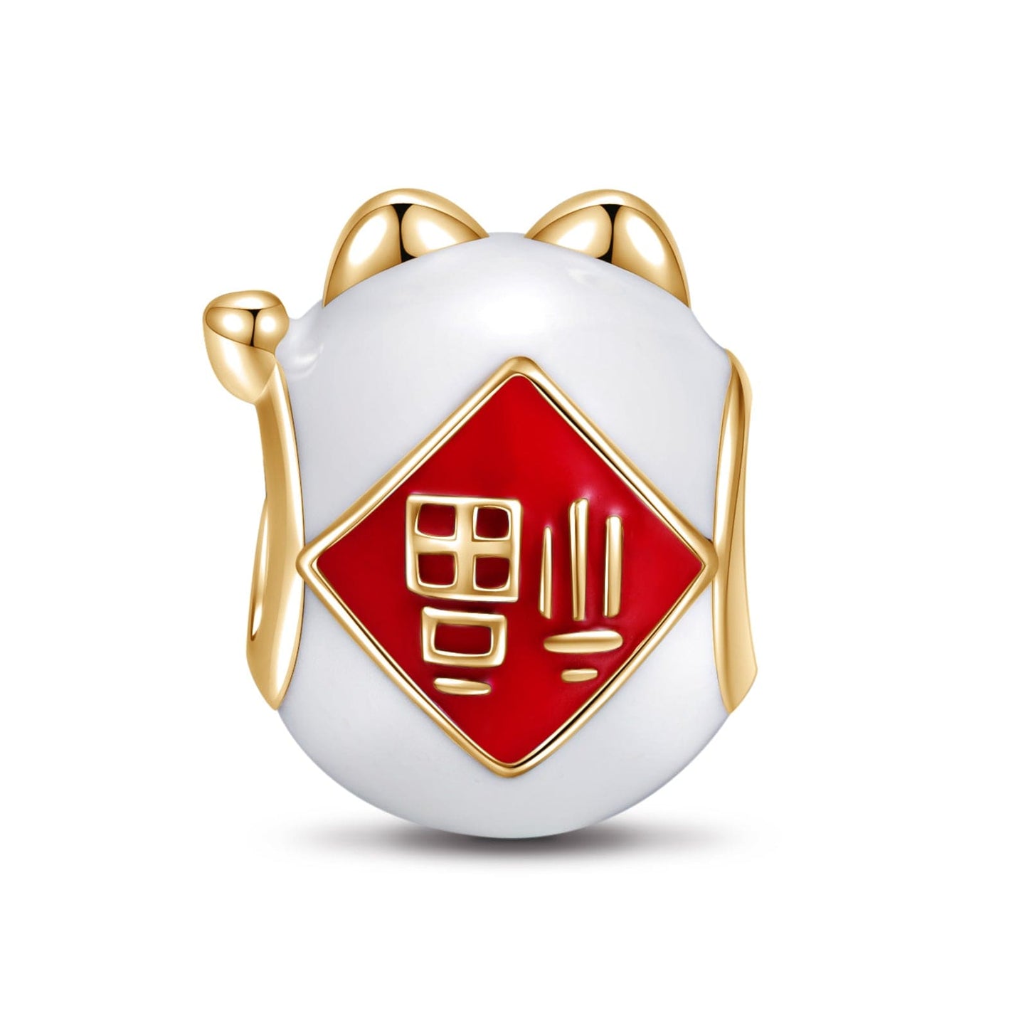 Lucky Cat Tarnish-resistant Silver Charms With Enamel In 14K Gold Plated