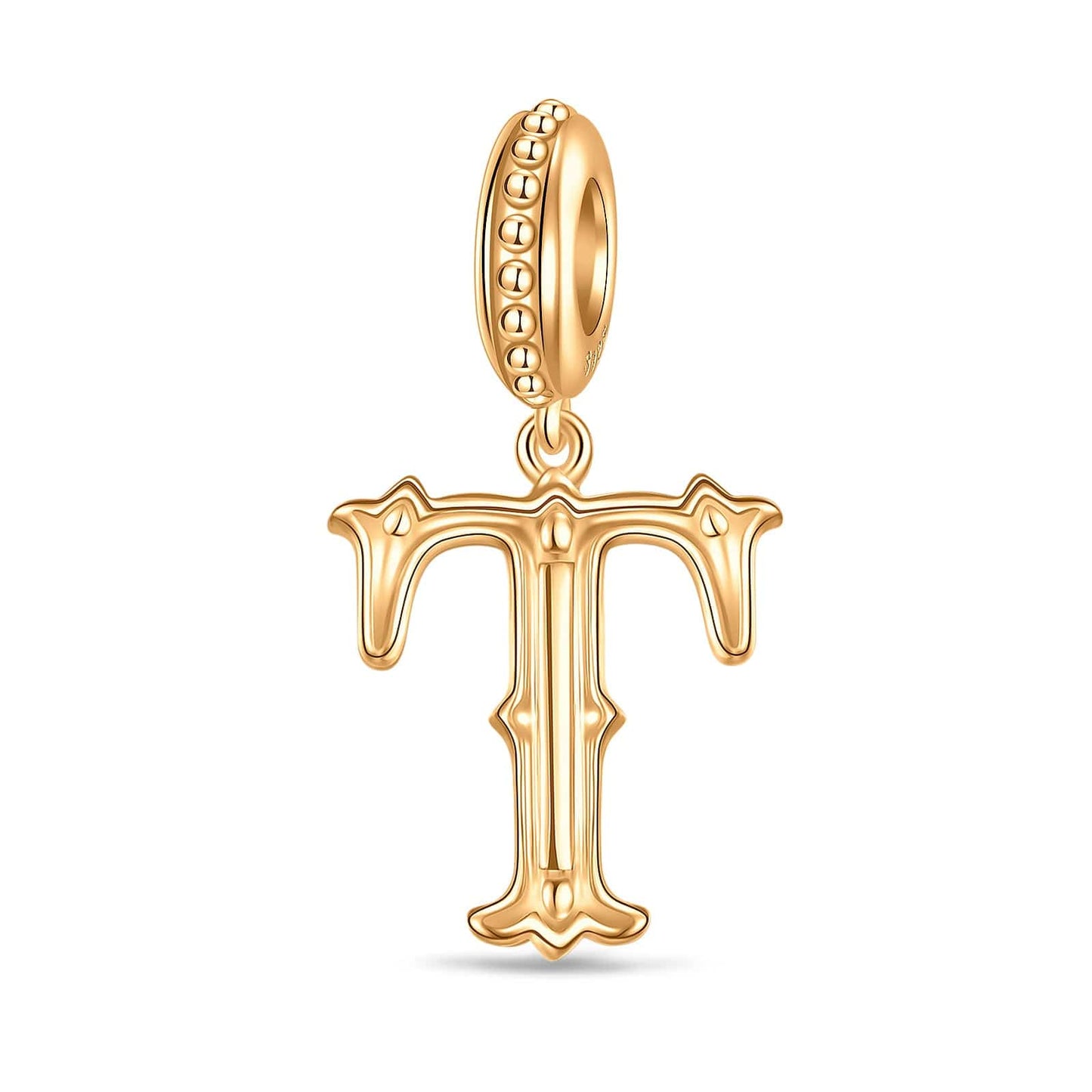 Letter T Tarnish-resistant Silver Dangle Charms In 14K Gold Plated