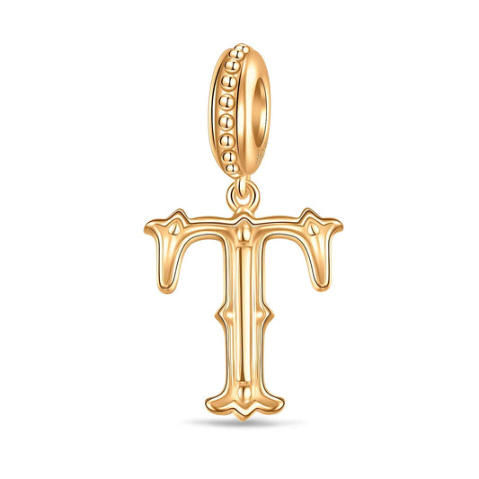 gona- Letter T Tarnish-resistant Silver Dangle Charms In 14K Gold Plated