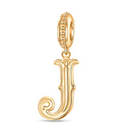 Letter J Tarnish-resistant Silver Dangle Charms In 14K Gold Plated