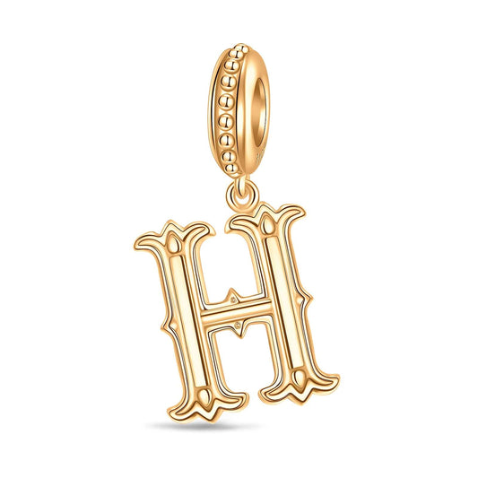 gona- Letter H Tarnish-resistant Silver Dangle Charms In 14K Gold Plated