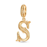 Letter S Tarnish-resistant Silver Dangle Charms In 14K Gold Plated