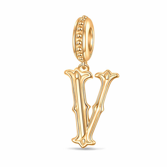 gona- Letter V Tarnish-resistant Silver Dangle Charms In 14K Gold Plated