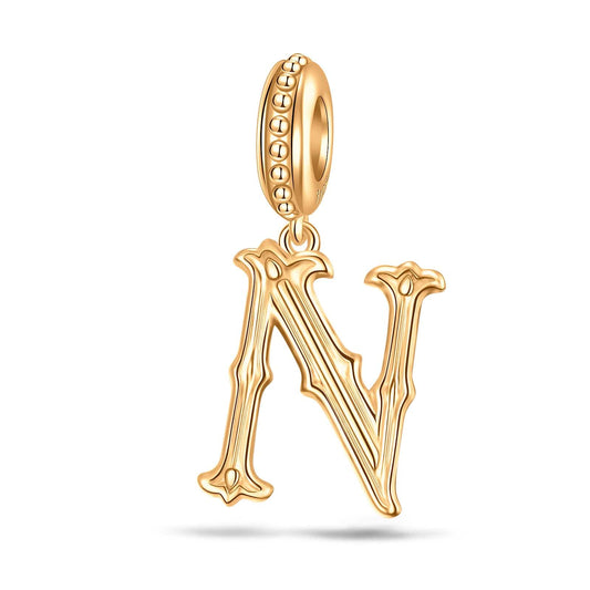 gona- Letter N Tarnish-resistant Silver Dangle Charms In 14K Gold Plated