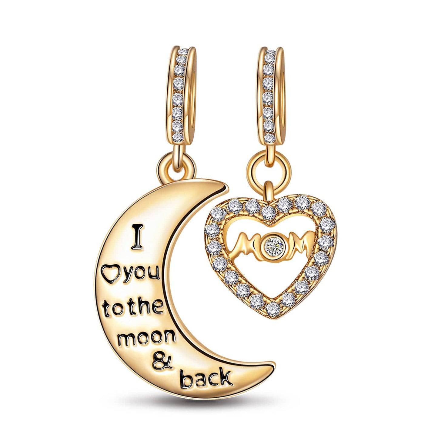 Moon & Love To Mom Tarnish-resistant Silver Charms In 14K Gold Plated