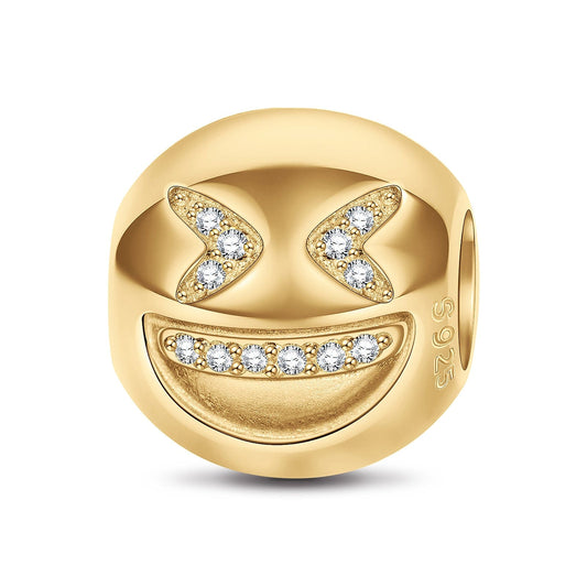 gon- Sterling Silver Grinning Face Emoji Charms In 14K Gold Plated