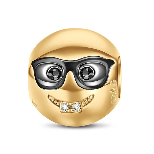 gon- Sterling Silver Nerdy Face Emoji Charms In 14K Gold Plated