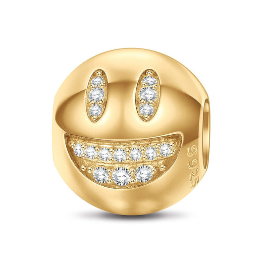 gon- Sterling Silver Smiling With Big Eyes Emoji Charms In 14K Gold Plated