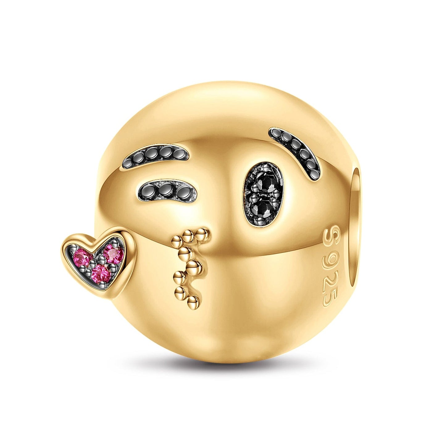 Sterling Silver Face Blowing Kiss Emoji Charms In 14K Gold Plated