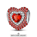 Sterling Silver Love Heart Birthstone January Charms With Enamel In White Gold Plated