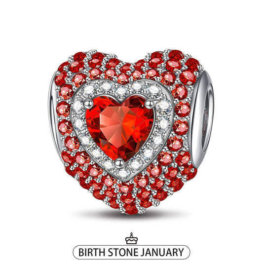 gon- Sterling Silver Love Heart Birthstone January Charms With Enamel In White Gold Plated