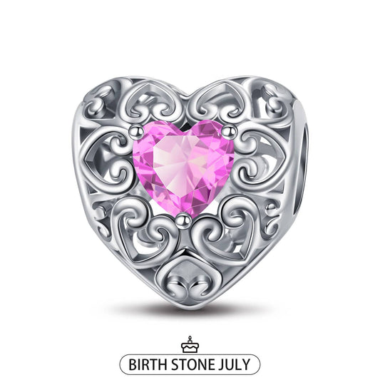 gon- Sterling Silver Love Heart Birthstone July Charms In White Gold Plated