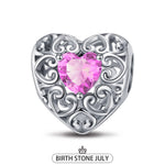 Sterling Silver Love Heart Birthstone July Charms In White Gold Plated
