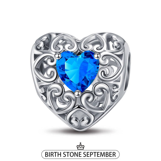 gon- Sterling Silver Love Heart Birthstone September Charms In White Gold Plated