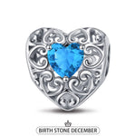 Sterling Silver Love Heart Birthstone December Charms In White Gold Plated