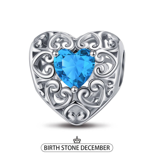 gon- Sterling Silver Love Heart Birthstone December Charms In White Gold Plated