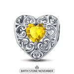 Sterling Silver Love Heart Birthstone November Charms In White Gold Plated