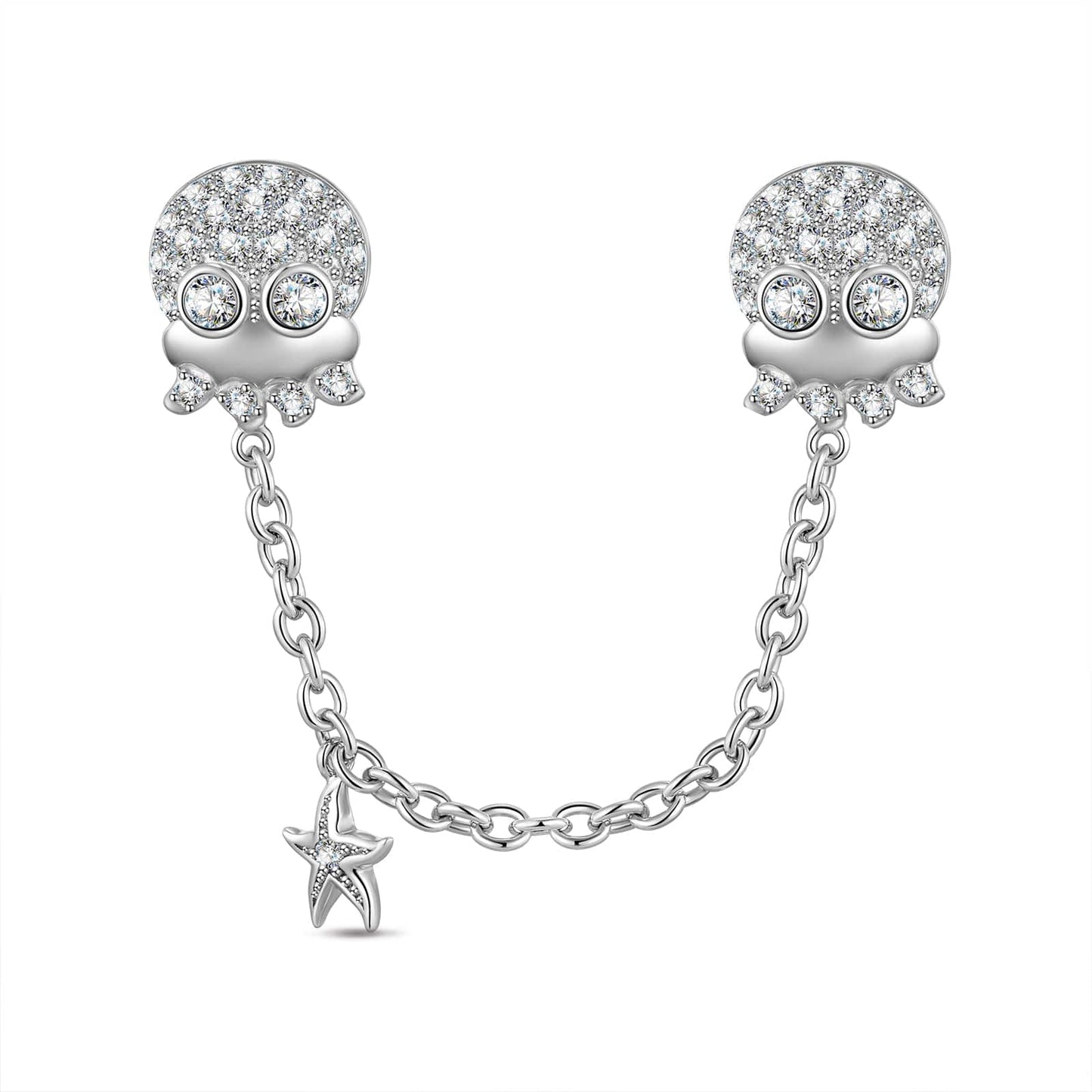 Sterling Silver Sparkling Jellyfish Safety Chain In White Gold Plated