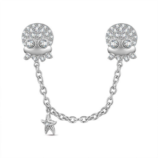 gon- Sterling Silver Sparkling Jellyfish Safety Chain In White Gold Plated