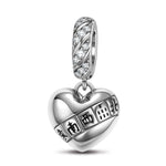Sterling Silver Mahjong In Heart Dangle Charms In White Gold Plated